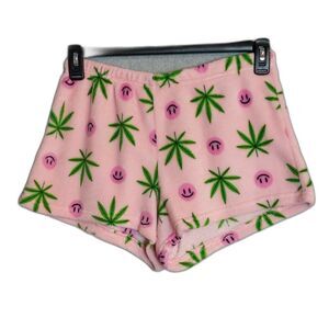 Roll Outta Bed Pink Fleece Sleep Lounge Shorts Juniors L Smiley Face Smoking